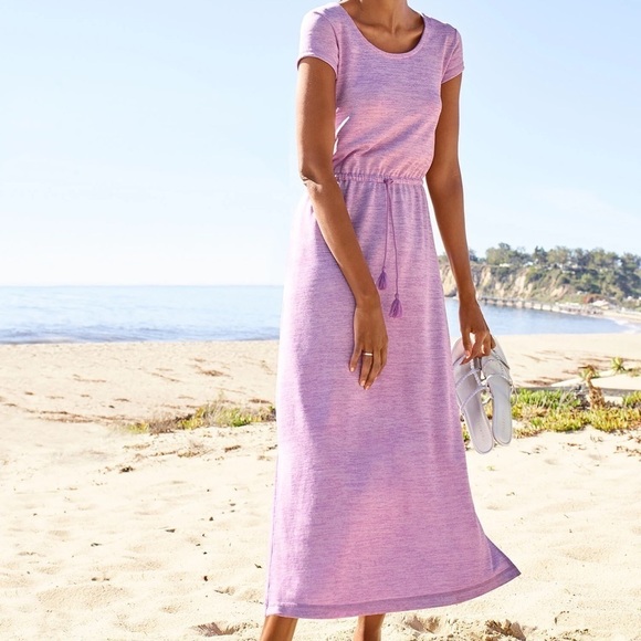 T by Talbots Maxi Dress Jersey Knit Hot Pink Tassel-Tie Women' Size Small Petite - Picture 1 of 8